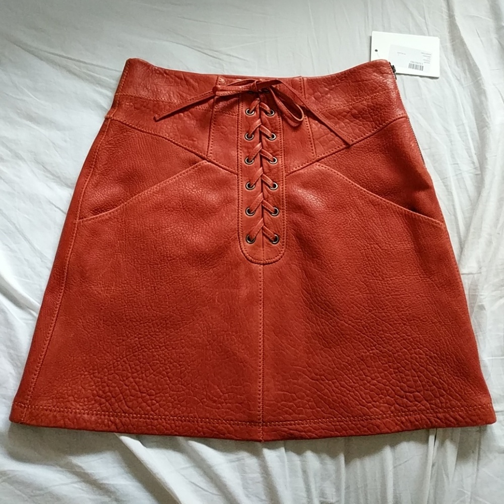 ALC Naomi Skirt Patchouli Leather Lace Up - Picture 5 of 7